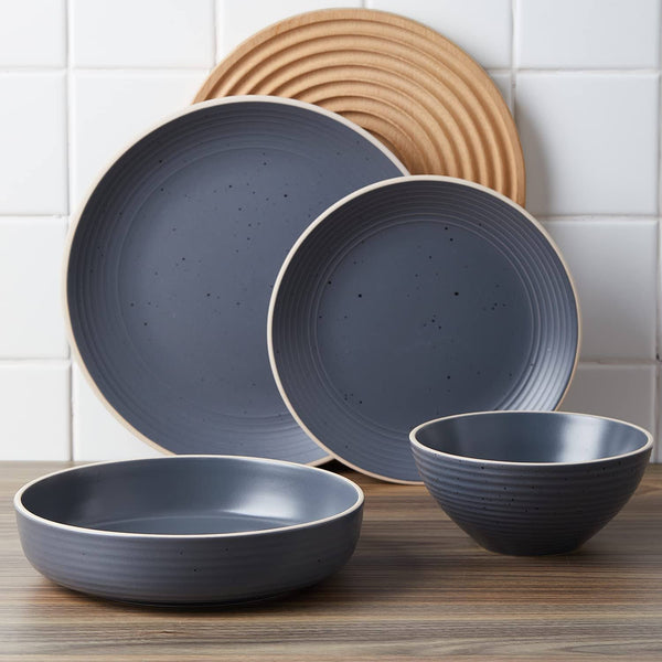 Stone Lain Lauren Stoneware 16-Piece Round Dinnerware Set, Charcoal