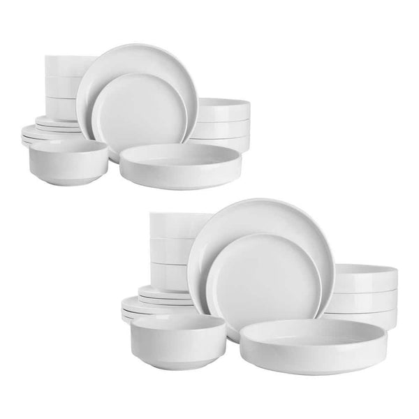 Home Decorators Collection Chastain 32-Piece Solid Stoneware Dinnerware Set in Gloss White (Service for 8)