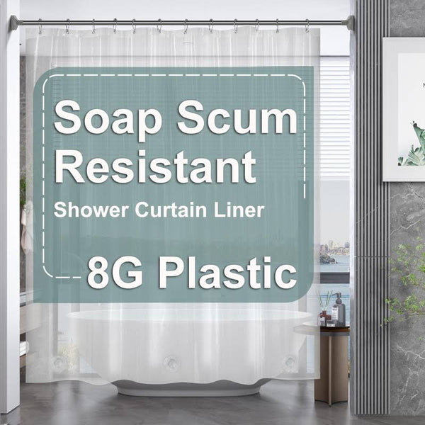 AmazerBath Plastic Shower Curtain, 72 x 72 Inches Peva Heavy Duty Clear Shower Curtain, Waterproof Heavy Weight Thick Bathroom Curtain with 3 Big