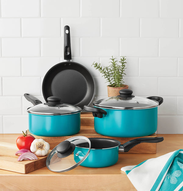 Mainstays 7 Piece Non-Stick Cookware Set Aluminum Teal, Size: Various