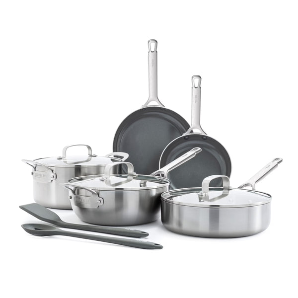 Greenpan Bobby Flay 10 - Piece Stainless Steel Cookware Set, Ceramic Nonstick Fry Pans, Dishwasher Safe