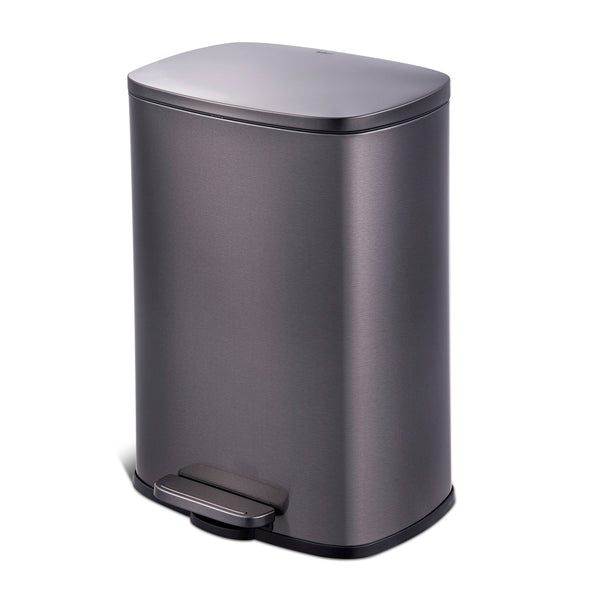 Qualiazero 13.2 Gal Stainless Steel Step on Kitchen Trash Can, Black
