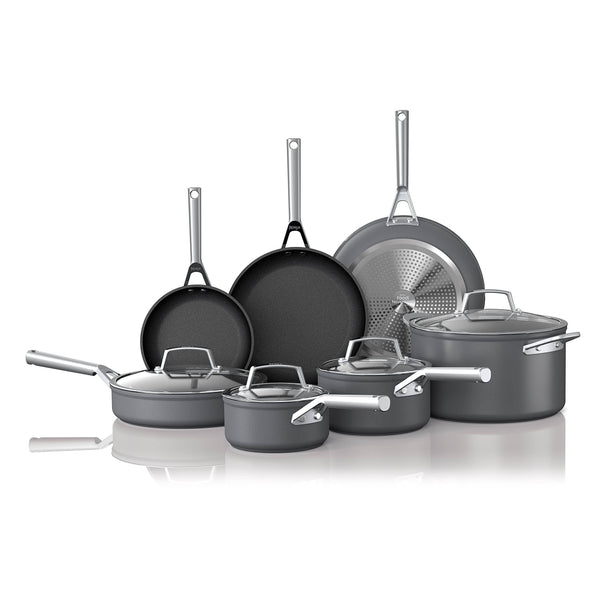 Ninja C39800 Foodi NeverStick Premium 12-Piece Cookware Set, Hard-Anodized, Nonstick, Durable & Oven Safe to 500F, Slate Grey