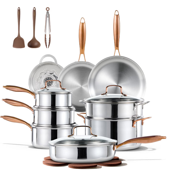 Carote 23 - Piece Tri - Ply Stainless Steel Cookware Set with Lids, Nonstick Induction Compatible Pots & Pans Set, Oven Safe