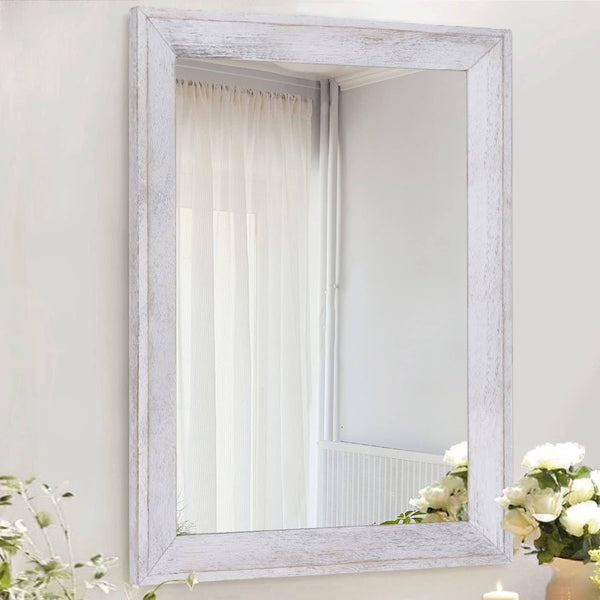 AAZZKANG Mirrors for Wall Rustic Wood Framed Mirror Decorative Farmhouse Bedroom Bathroom Hanging Mirror Wall Decor Rectangle White