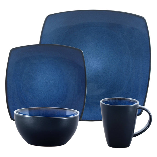 Gibson Bella Soho 16-Piece Square Reactive Glaze Dinnerware Set Blue
