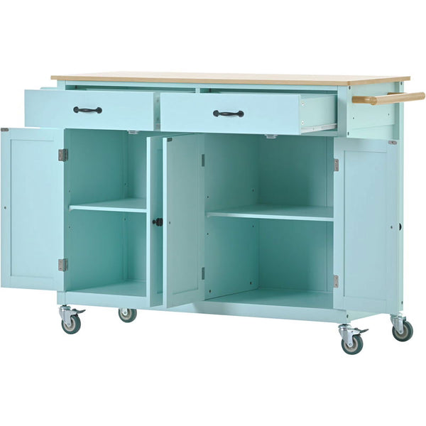 Kitchen Storage Islands&Carts with Solid Wood Top and Locking Wheels, Kitchen Island Cart with 4 Door Cabinet and Two Drawers, Kitchen Cabinets for