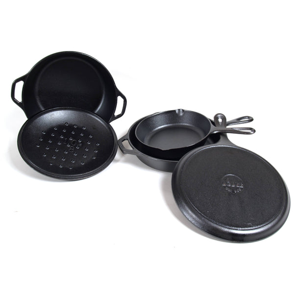 Lodge 5-Piece Pre-Seasoned Cast-Iron Cookware Set, Black