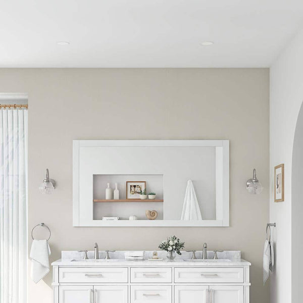 Home Decorators Collection Caville 60 in. W x 32 in. H Rectangular Framed Wall Mount Bathroom Vanity Mirror in White