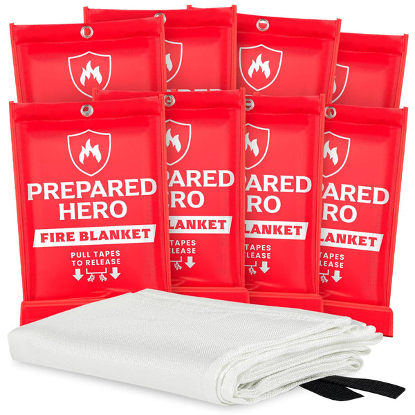 Prepared Hero Emergency Fire Blanket - 8 Pack - Fire Suppression Blanket for Kitchen, 40 x 40 Fire Blanket for Home, Fiberglass Fire Blanket.