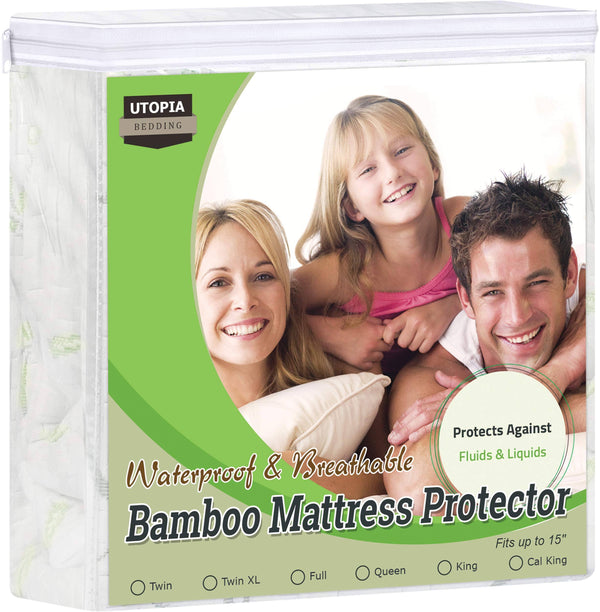 Utopia Bedding Waterproof Bamboo Mattress Protector Hypoallergenic, Twin
