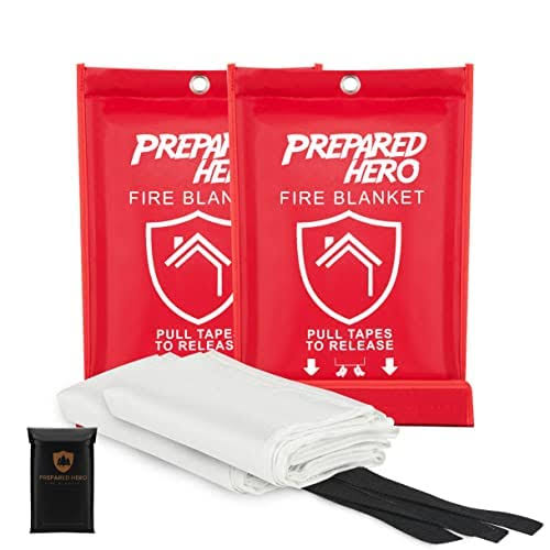 Prepared Hero Emergency Fire Blanket - 12 Pack - Fire Suppression Blanket for Kitchen, 40 x 40 Fire Blanket for Home, Fiberglass Fire Blanket