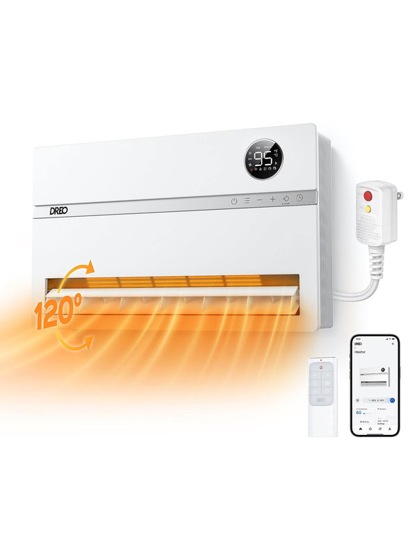 Dreo Wall Heater for Bathroom, Smart Space Heaters with Alci Plug, 1500W, 120 Vertical Oscillation, Adjustable Thermostat, 24H Timer, Easy