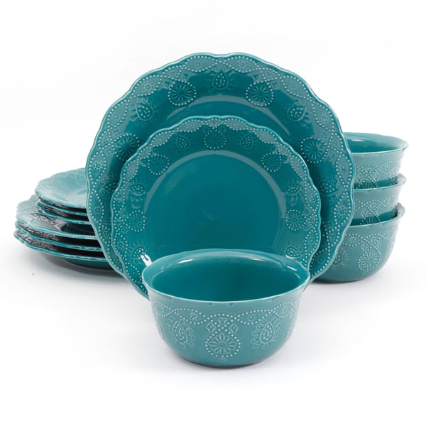 The Pioneer Woman Cowgirl Lace 12-Piece Dinnerware Set - Teal