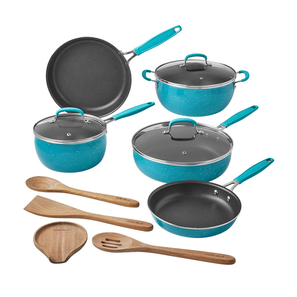 The Pioneer Woman Frontier Speckle 12-Piece Aluminum Cookware Set, Teal, Size: 12 Pieces