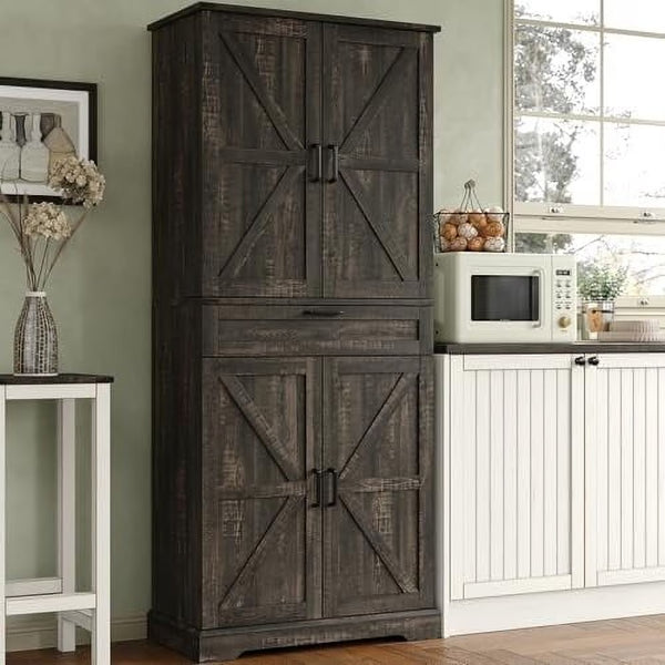FUSOU 72'' Kitchen Storage Pantry Cabinet, Tall Storage Cabinet with 8 Door Shelves, 2 Cabinets and 1 Drawer, Freestanding Cupboard for Kitchen