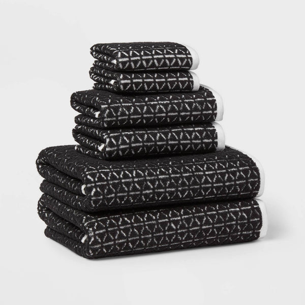 New - 6pc Boho Bath Towels and Washcloths Set Black - Threshold